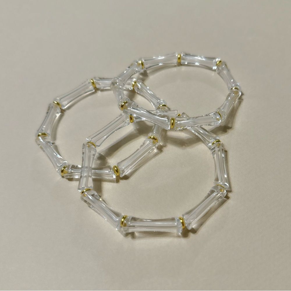 Anthropologie Clear and Gold Beaded Stretch Bracelet - Picture 3 of 4